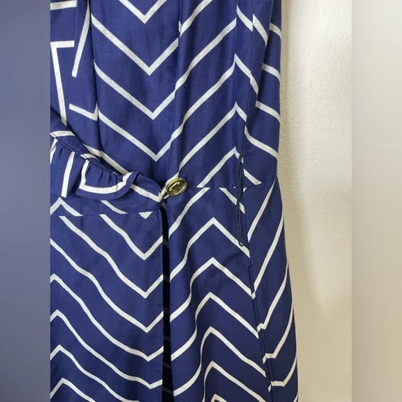 Elizabeth McKay Scotland Silk Cotton Dress in navy Waves Wrap Stand Collar 12 - Picture 5 of 14